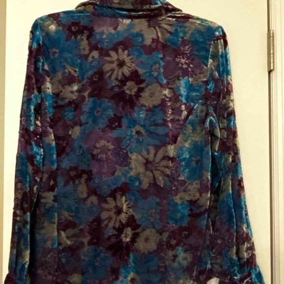 Velvet Floral Burnout Blouse Whimsigoth Boho Romantic Button Down Top Large - Picture 7 of 10